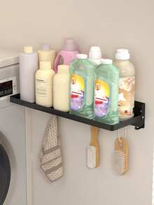 Wall-Mounted Laundry Storage Rack With Hooks, Heavy-Duty Metal Shelf, Bathroom Balcony Wall Storage Rack, Washing Machine Dryer Side Detergent Bottle Storage Rack, Bathroom Organizer - Multicolor - View 1