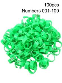 100個黃藍綠鴿子腳環，內徑8mm塑膠夾開式腿環，帶數字001-100，寵物鳥鸚鵡鴿子賽鴿訓練用品 - 彩色 - 查看 14