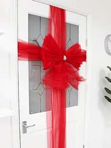 1pc Extra Large Red Organza Bow Door Decor, Reusable, Rhinestone Bow Set, Suitable For Door Decor And Christmas Tree, Perfect For Christmas, Birthday, Valentine's Day, Wedding And Anniversary - one-size - View 2