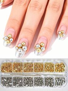 6Box Nail Art Decorations Kit, Flatback Resin Nail Rhinestones, Metal Nail Charms, Studs, Chains, Pearls With Dotting Tools Nail Brushes, Complete Nail Decor Accessories For DIY Manicure Crafts - Multicolor - View 3