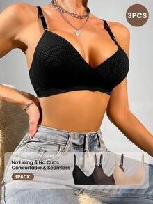 3pcs/Set Multicolor Seamless Single Layer Comfortable Women's Bra With Back Hook, No Padding, Wireless, Adjustable Shoulder Straps, Seamless Lingerie And Sports Bra - Multicolor - View 3