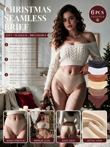 Aofeiqike 6 Buah Celana Dalam Wanita Tanpa Jahitan Model Low-Rise, Celana Dalam Lembut dan Tidak Terlihat, Pakaian Dalam Nyaman dan Tak Terlihat untuk Pemakaian Sehari-hari - MultiWarna - View 2