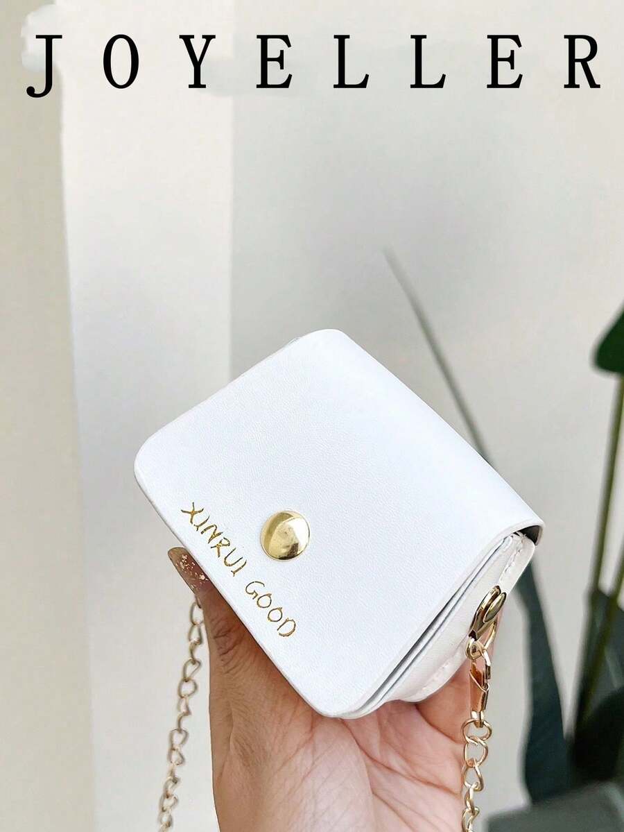 Túi xách mini dập vân cá sấu, túi đeo vai dây xích màu trơn