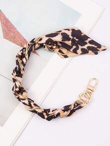 1pc Small Woven Silk Scarf Phone Lanyard Wrist Strap Short Metal Phone Chain Keychain Pendant Camera Charm - Multicolor - View 4