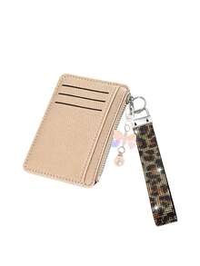 Slim Pu Leather Card Holder Wallet,Multi Card Slots Coin Purse With Rhinestone Wristlet Strap Bow Pendant Keychain, Portable Id Card Case Daily Use - Multicolor - View 13