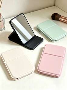 New Minimalist Mini Foldable Portable Makeup Mirror, Pink/Green/White/Black, With Stand Design; Suitable For Travel And Daily Use; Minimalist Style Rectangular Desktop Foldable Makeup Mirror, A Must-Have For Returning To School - Multicolor - View 1