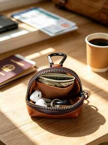 Leather Key Pouch With Carabiner, Mini Zipper Coin Purse, Portable Small Storage Bag For Keys, Cash And Cards, Halloween, Christmas, Back To School Must Have - Multicolor - View 2