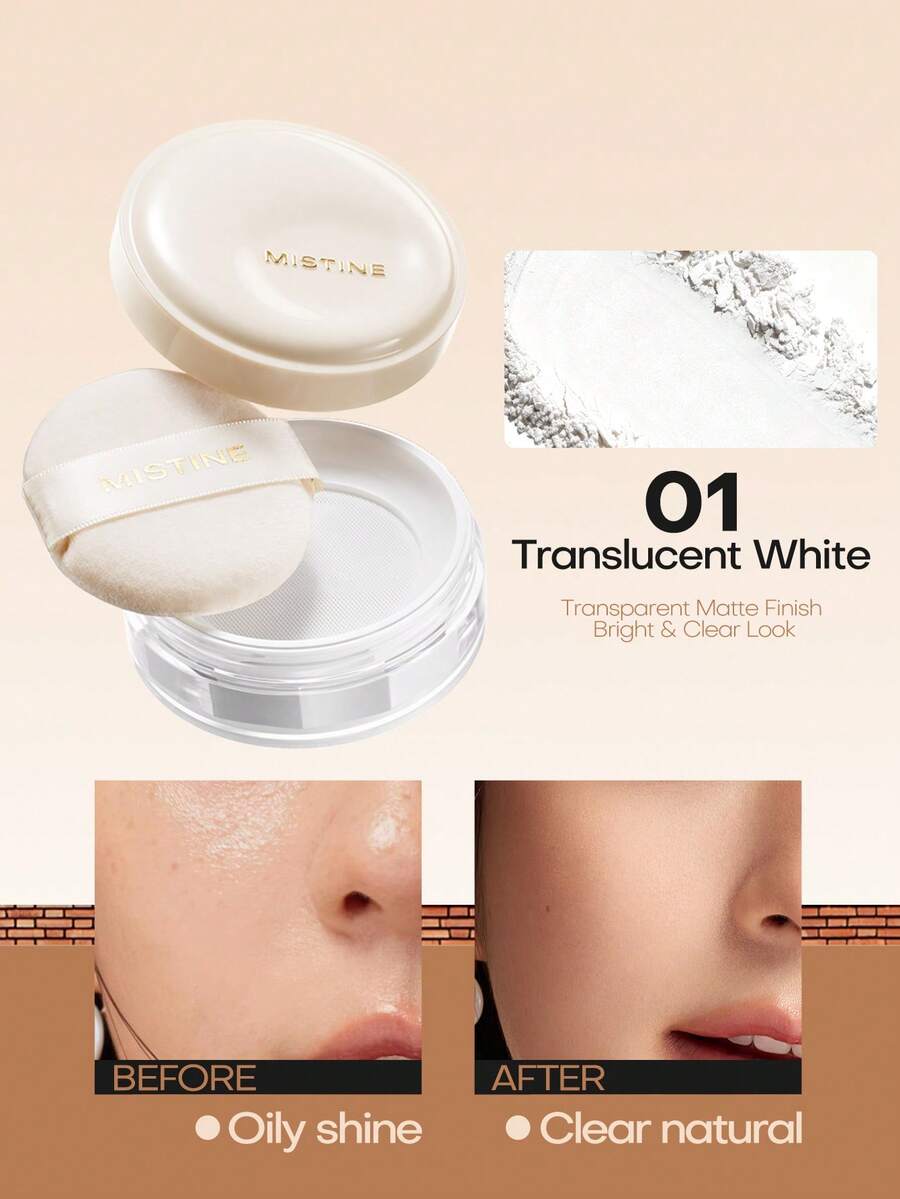 MISTINE Glow-In-The-Dark Loose Powder, Long-Lasting Oil Control, Moisturizing, Brightening, Setting Powder, 24h Essence Wear - 01 - View 1