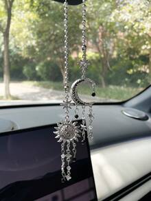 Sun & Moon Tassel Car Hanging Ornament, Car Interior Rearview Mirror Decoration Pendant, Car Rearview Mirror Decorative Charm - A - View 16