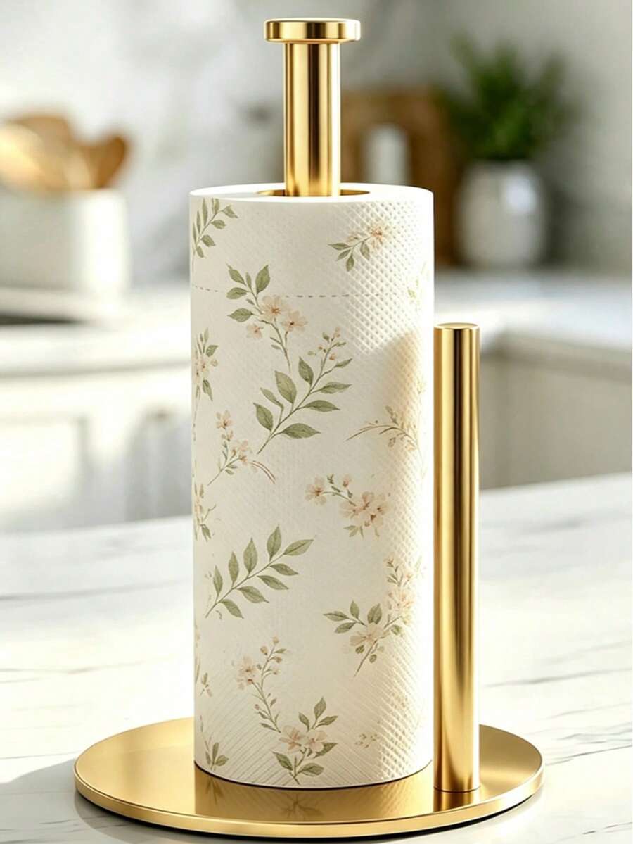 Baofeng 1pc Stainless Steel Countertop Paper Towel Holder, Kitchen Paper Towel Dispenser With Weighted Non-Slip Base, Easy Tear Paper Towel Rack, Durable Stand, Suitable For Standard And Large Paper Towel Rolls, Modern Space-Saving Storage Rack, Suitable For Kitchen, Bathroom, Pantry And Home Decor