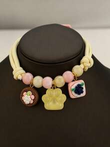 1PC Cute Kawaii Food Pendant Pet Collar, Adjustable 3-Layer Braided Rope Cat Dog Necklace With Colorful Beads And Safety Buckle, Dessert Donut Pizza Cheese Charm Collar For Cats Small Dogs Puppy Kitten - Yellow - View 11
