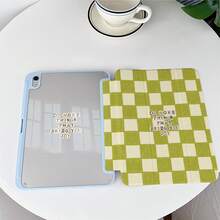 1pc Green & Beige Plaid "Do More Things That Make You Happy" Quote Print Protective Case, With Pen Slot, Multi-Angle Magnetic Stand, Auto Sleep/Wake, Tablet Protective Shell, Compatible With IPad PRO/AIR, Compatible With Samsung, Compatible With Xiaomi Pad 5/6/7, Compatible With Huawei MatePad - Multicolor - View 4