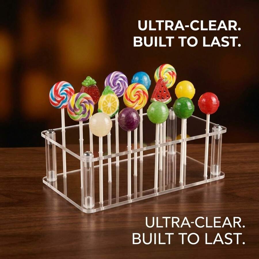 Lollipop Holder Display Stand, Premium Clear Acrylic Cake Pop Stand With Reinforced Screw-In Assembly, Sturdy Step Structure Candy Rack For Party And Retail, Minimalist Polished Rounded Edges, High Transparency Finish, 9.84 X 7.68 Inches - View 1