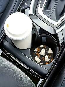 2pcs Halloween Themed Car Cup Holder Coasters, PU Leather And Rubber Material, Suitable For Multiple Car Models And All Seasons Interior Decoration Accessories, Perfect Choice For Halloween - A - View 3