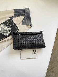 純色 PU 皮革輕量大容量翻蓋磁扣小方包，多功能派對與晚餐包，適合女性 - 黑色 - 查看 3