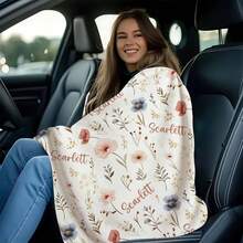 1 Personalized Pink Flannel Blanket With Custom Name. Pink And Blue Floral Design; A Soft, Warm Nap Blanket Suitable For The Sofa, Office, Or Camping. - Multicolor - View 4
