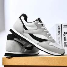Men's Retro Soft Sole Comfortable Low-Top Minimalist Versatile Round Toe Lace-Up Style All-Season Breathable Flat Bottom College Style Casual Jogging Shoes - Light Gray-black - View 2