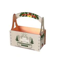 Christmas Wooden Handheld Gift Basket, Xmas Festive Storage Box For Christmas Gift Wrapping, Holiday Table Decor, Xmas Party Supplies, Festive Home Storage, Holiday Gift Container For Xmas Present - A - View 5