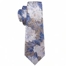 5Pcs Men Haze Blue Floral Jacquard Tie Pocket Square Cufflinks Ring Tie Clip Set, Random Cufflink Pattern, Accessories For Wedding - Dusty Blue - View 3