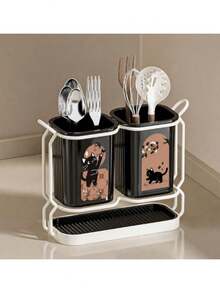 1pc 2-Compartment Utensil Organizer, Multi-Functional Kitchen Utensil Rack, Space-Saving Cutlery Storage Box, Suitable For Spoons, Forks, Knives, For Kitchen Countertop And Party Use - Multicolor - View 10