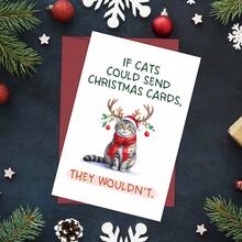 1pc Funny Cat Christmas Card 5.3*8 Inches "If Cats Could Send Christmas Cards, They Wouldn't" Humorous Holiday Greeting Card, Perfect For Cat Lovers' Quirky Holiday Note Card - A - View 4