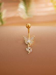 1pc Sexy Butterfly Vine Belly Button Ring, Stainless Steel Body Piercing Jewelry For Women, Daily Wear - Butterfly and Flower Vine - View 4
