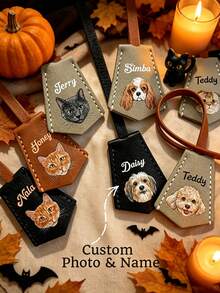 1pc Customized Hand-Painted Leather Dog Portrait Pet Charm Pendant Keychain, Personalized Pet Hand-Painted Leather Dog Portrait Commemorative Hanging Ornament - Multicolor - View 1