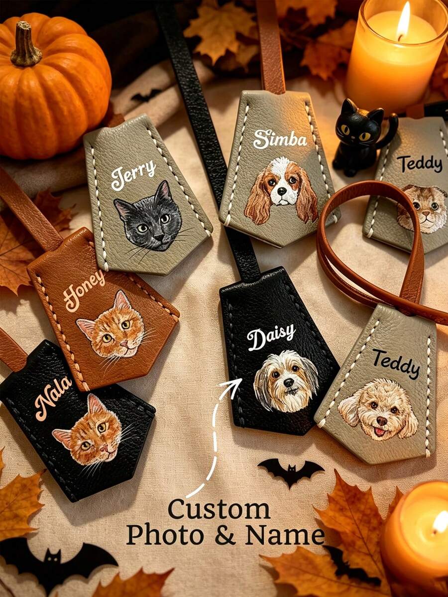 1pc Customized Hand-Painted Leather Dog Portrait Pet Charm Pendant Keychain, Personalized Pet Hand-Painted Leather Dog Portrait Commemorative Hanging Ornament - Multicolor - View 1