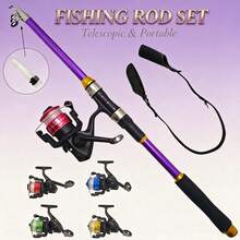 Telescopic Fishing Rod And Reel Set, Portable Saltwater And Freshwater Spinning Reel Fishing Kit With Rod Tip Protector And Rod Strap, Outdoor Surfing Fishing Travel Gear - Multicolor - View 1