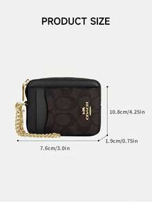 Coach 女款拉鍊腕帶錢包 信用卡夾 Mini 硬幣包 附透明 ID 視窗與卡槽 - 黑胡桃木色 - 查看 4