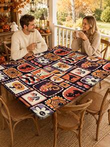 1pc Halloween Elastic Rectangular Tablecloth, Full Moon Haunted House Pumpkin Ghost Print, Outdoor Yard Party, Halloween Popular Decoration, Holiday Banquet Table Protector - C - View 10