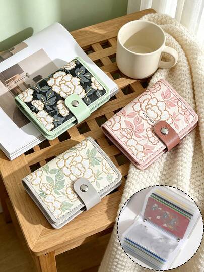 Exquisito portacredenciales con diseño floral y múltiples ranuras, gran capacidad, compacto y portátil, adecuado para licencia de conducir, tarjetas de presentación y otros documentos, diseño mini ligero con cremallera, regalo perfecto para boda, novia, Día de la Madre, cumpleaños, vacaciones, regreso a la escuela, graduación, Navidad, Pascua