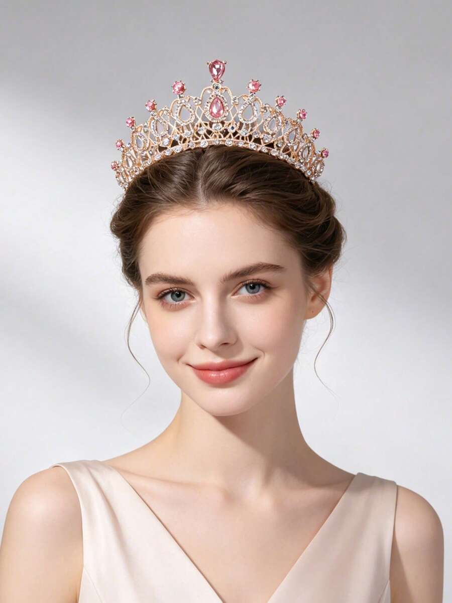 時尚精緻合金皇冠,適合女性婚禮派對髮飾 - 粉色 - 查看 1