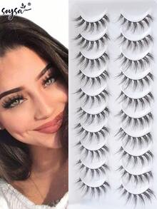 10 Pairs Japanese Korean Asian Style Short False Eyelashes, Natural Segmented Manga Style False Eyelashes - Black - View 2