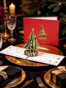 15/9/3pcs/Set Christmas Popup Card, 3D Christmas Tree Greeting Card, Happy New Year Gift With Notecard And Envelope, Christmas Decoration, Christmas Party Favor, Quirky Stuff, Handmade Paper Cut Card, Handmade Cartoon Card - One Size Fits All - View 6