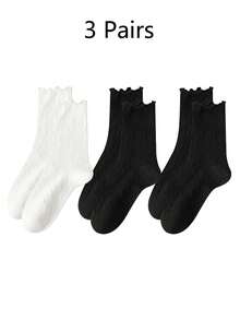 1/3/6 Pasang Kaos Kaki Rajut Longgar Berbentuk Berlian Berongga dengan Tepi Bergelombang untuk Wanita, Kaos Kaki Pendek Setengah Betis yang Ringan, Bernapas, dan Lucu - MultiWarna - View 17