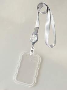 Cute Wavy Edge Gradient Transparent ID Card Holder With Lanyard, Ins Minimalist Soft Silicone Card Sleeve, With Shiny Rhinestone Round Retractable Badge Reel And Detachable Halter, Card Storage Box, Anti-Loss Lanyard,Travel Essential - Multicolor - View 12