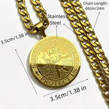Catholic Saint Christopher Protect Us Round Pendant Necklace Unisex Stainless Steel Gold Color Amulet Jewelry Gift - Pendant Necklace - View 5