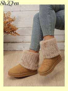 1 Pair Chic Furry Cuff Winter Boots For Women Winter Shoes For Daily Dating Shopping Weekend Gathering Casual Street Look - Brown - View 4
