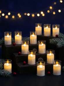 6/12/24pcs Flickering Flameless Candles With Timer And Remote Control, Battery Operated LED Wishing Candles, Smokeless And Odorless, Suitable For Christmas, Halloween, Valentine's Day, Proposal, Wedding, Party, Gift - Transparent-warm Light - View 3