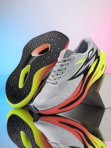 Men's Racing Marathon Running Shoes, Breathable Mesh Upper, Cushioned Soft Sole, Anti-Slip Wear-Resistant, Suitable For Fitness And Daily Wear - Grey - View 2