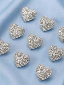 6/2/1Pc Elegant Crystal Rhinestone Heart Button Covers Sparkly Diamond Heart Shirt Collar Button Caps Clip-On Cufflinks Formal Dress Accessories - Multicolor - View 3