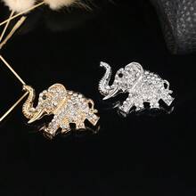 1pc Vintage Alloy Rhinestone Inlaid Luxury Gorgeous Elephant Brooch, Suitable For Women To Wear On Dresses, Coats, Scarves, Bags For Daily And Party Occasions - Elephant - View 1
