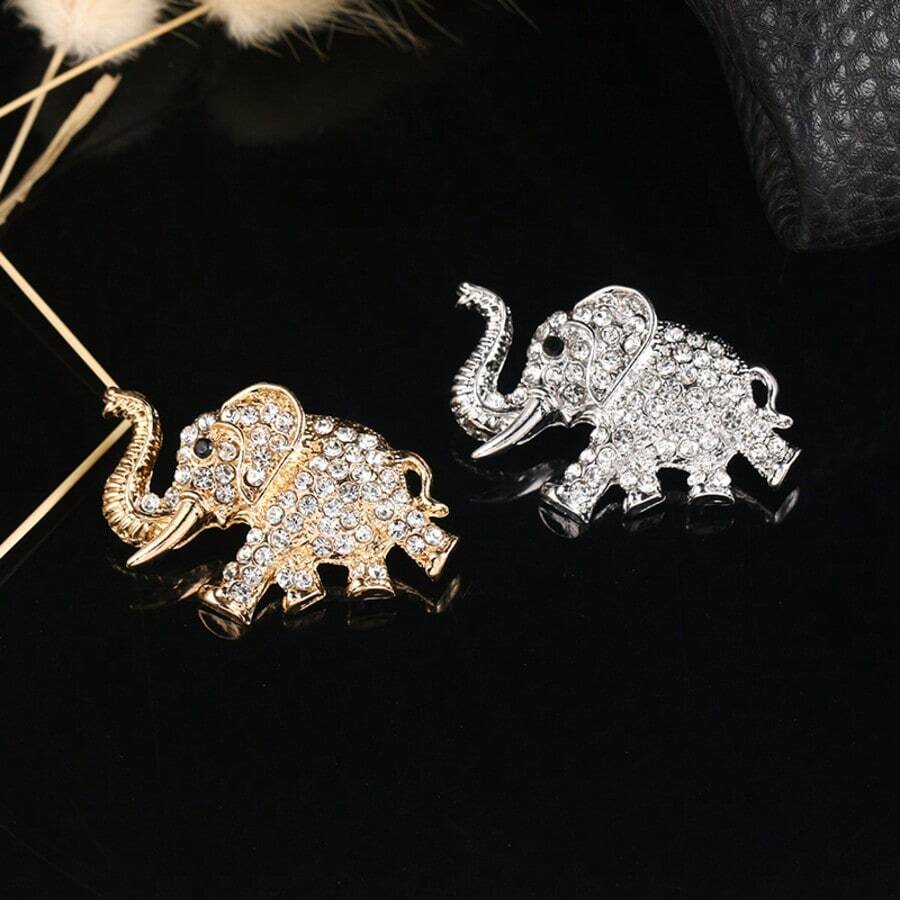 1pc Vintage Alloy Rhinestone Inlaid Luxury Gorgeous Elephant Brooch, Suitable For Women To Wear On Dresses, Coats, Scarves, Bags For Daily And Party Occasions - Elephant - View 1