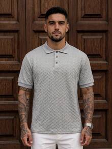 Lookun Men's Polo Shirt, Polo Collar, Short Sleeve, Knitted, Loose Fit, Casual, Spring/Summer - Grey - View 1