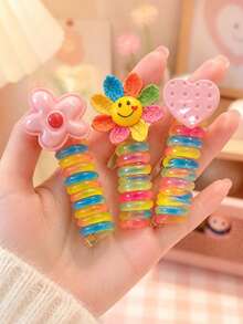 4/1pc Cartoon Heart Flower Spiral Hair Tie, High Elasticity No Damage To Hair, Vintage Sweet Hair Accessory - Suitable For Women And Girls, Daily Commute, Date, School - Multicolor - View 5