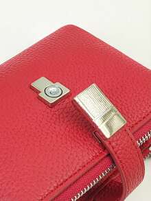 Women's Short PU Soft Animal Print Fashion Patchwork Exquisite Snap Closure Large Capacity Multi-Card Slot Multi-Function Card Holder Document Organizer, Young Zipper Coin Purse Compact Lightweight Portable Suitable For Holiday Gift - Red - View 2