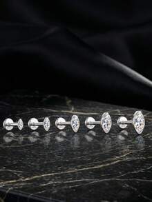 AnlaScheer 1pc Silver Tone S925 Sterling Silver Moissanite Flat Stud Earrings, Women's Fashion Piercing Jewelry, Suitable For Daily Wear, Party, Date And Gift - Silver - View 9