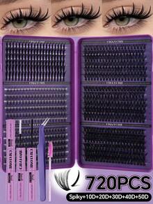 708/700/684/600/180pcs Eyelash Extension Kit, DIY Segmented Lashes, Large Capacity Soft False Eyelash Bundle Set, Suitable For Beginners, DIY Home Use, Fluffy And Thick, Easy To Use, Portable And Reusable, Spiky+D-Curl False Eyelashes - Multicolor - View 15
