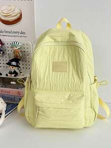 Korean Style Large Capacity Backpack For Students, Lightweight Nylon School Bag, Minimalist Solid Color Casual Bookbag, Shoulder Bag For Daily Travel - Multicolor - View 17